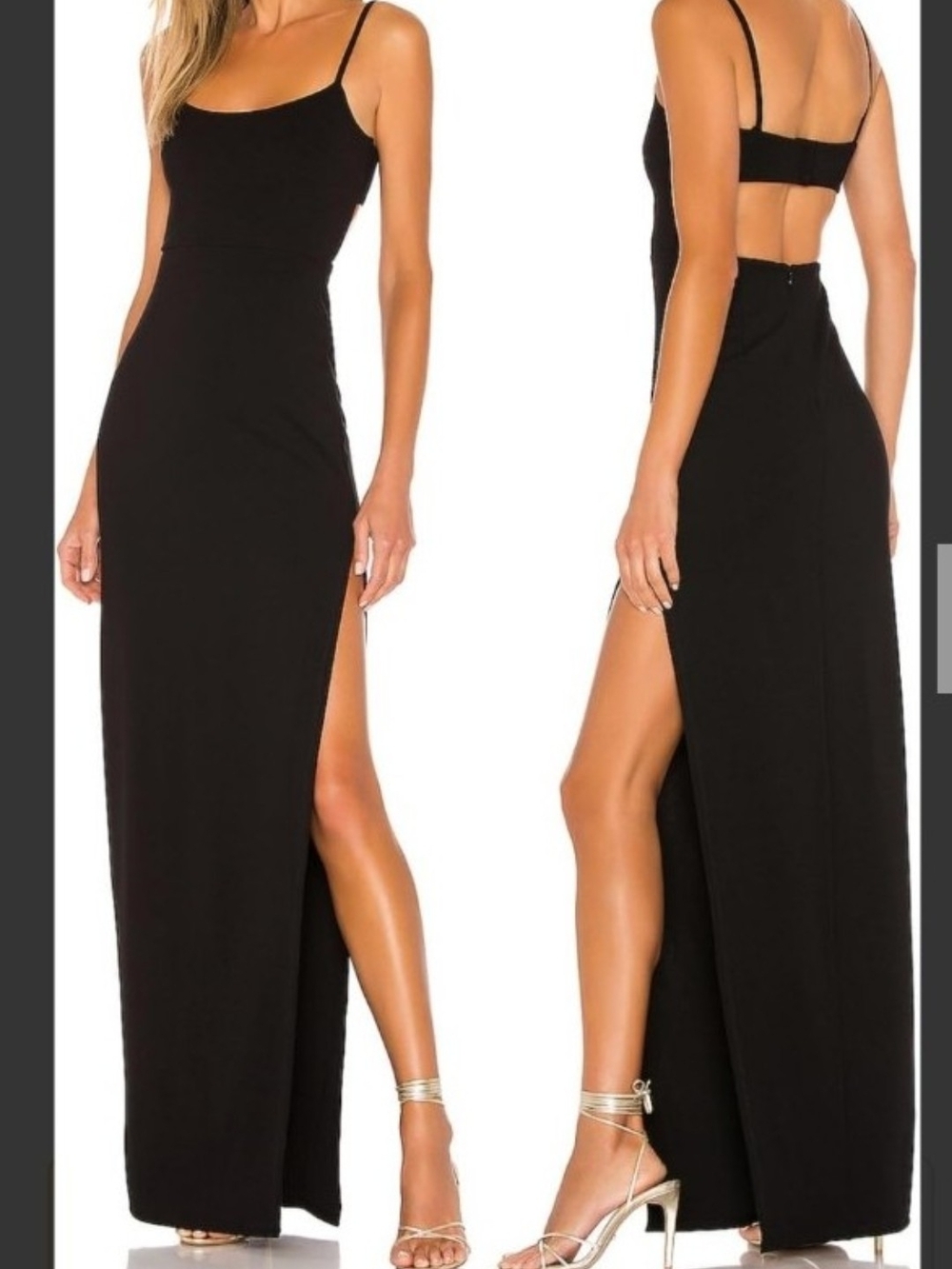Elegant Black Spaghetti-Strap Maxi Dress with High Side Slit